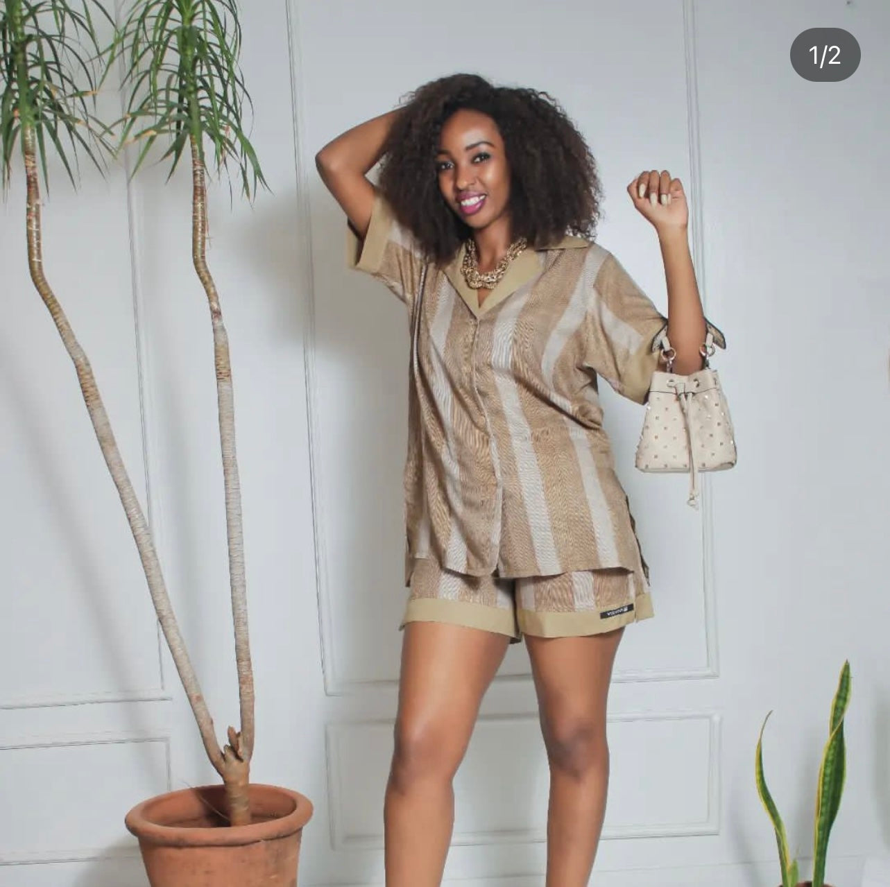 ' STRIPED UNWIND SET ' COLLECTION BROWN TOP ONLY