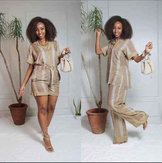 ' STRIPED UNWIND SET ' COLLECTION BROWN TOP ONLY