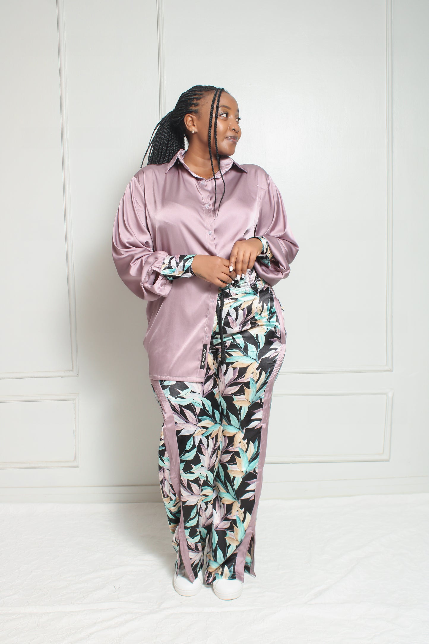 ' PURPLE FLORAL SILK SATIN ' Dayjama Pant Set
