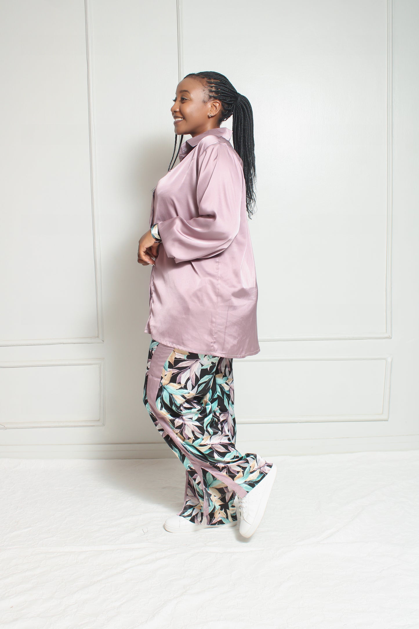 ' PURPLE FLORAL SILK SATIN ' Dayjama Pant Set