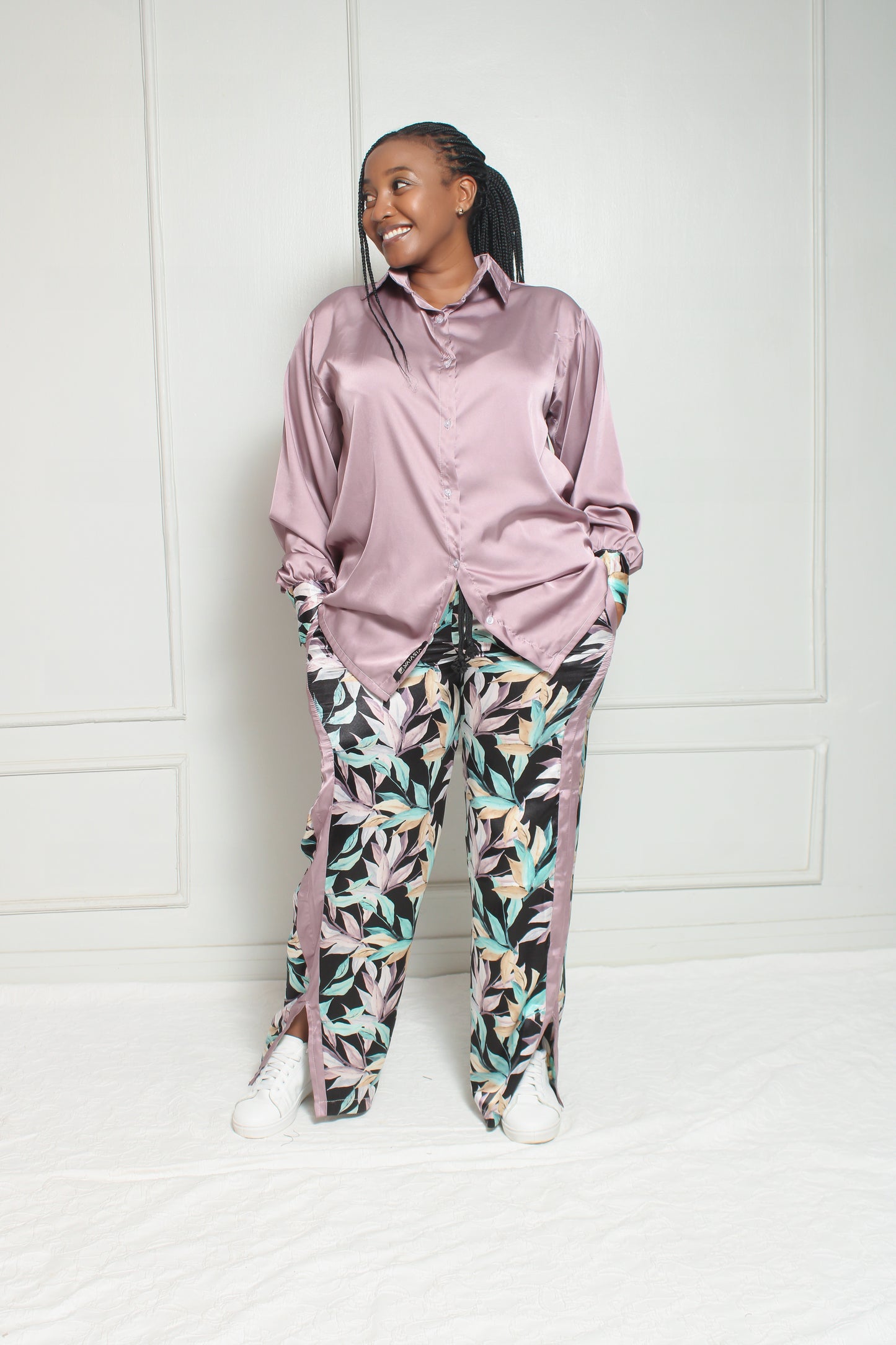 ' PURPLE FLORAL SILK SATIN ' Dayjama Pant Set
